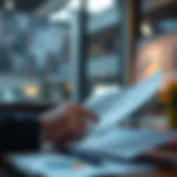 A person examining financial documents and charts