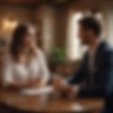 Couples' Financial Conversation A couple discussing wedding expenses in a cozy setting