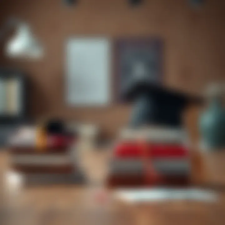 An educational setup with books and a graduation cap signifying qualifications