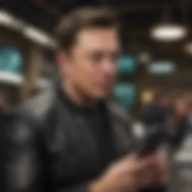 Elon Musk Engaging with Followers Elon Musk tweeting from his phone