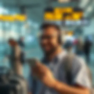 Booking Flights with Quad Pay Illustration of a traveler utilizing Quad Pay for ticket booking