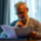 A thoughtful individual reviewing retirement documents