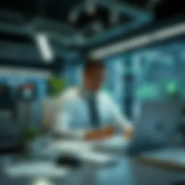 Essential Skills for Lucrative Careers A futuristic workspace with advanced technology depicting high-demand skills